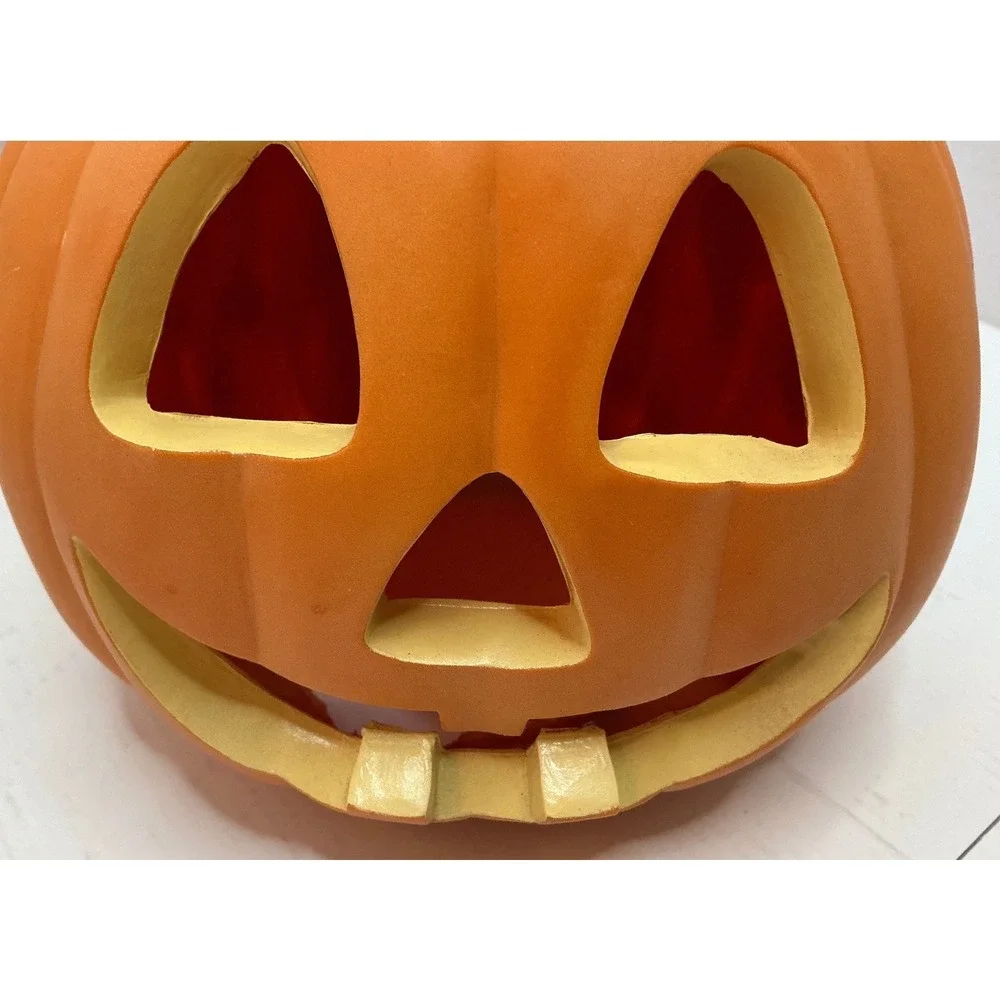 Halloween Jack O Lantern Foam Blow Mold Pumpkin Decor Orange Toothy Grin 8 Inch